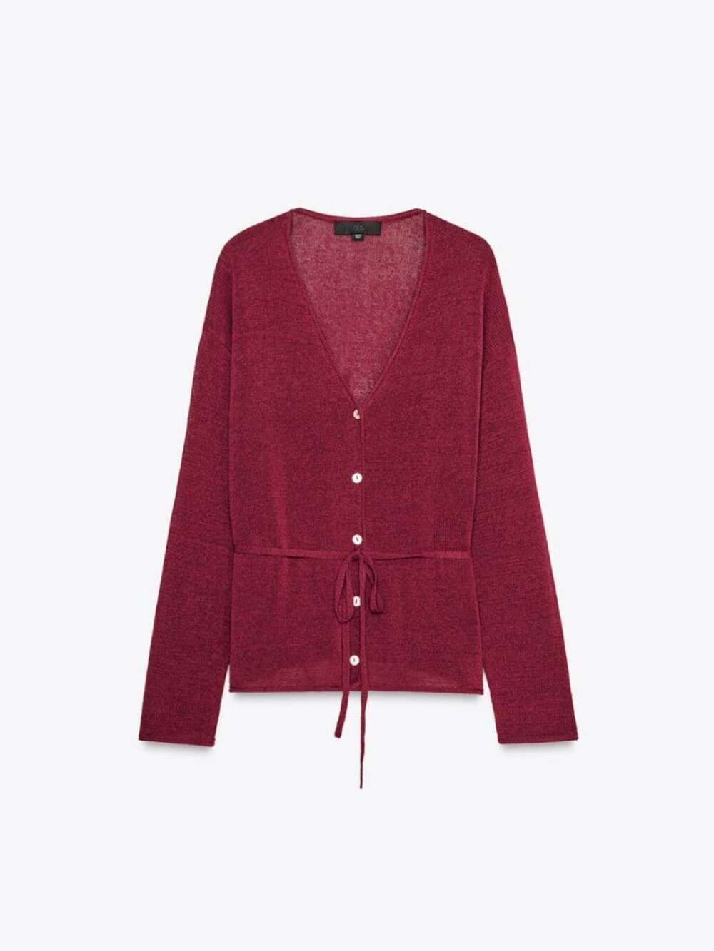 ZARA Maroon Linen Knit Cardigan XL Button Front Lightweight Textured V‑Neck